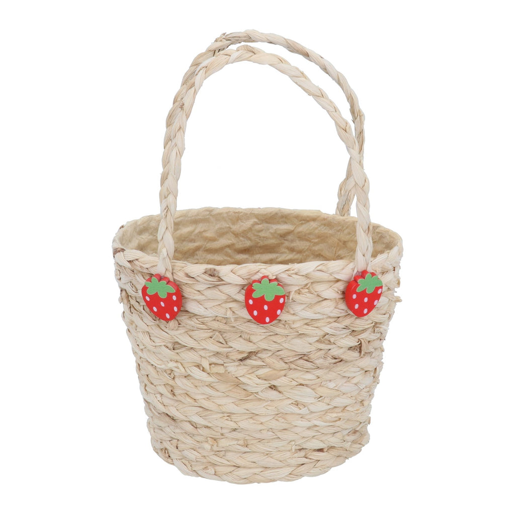 Straw egg basket with strawberries trim