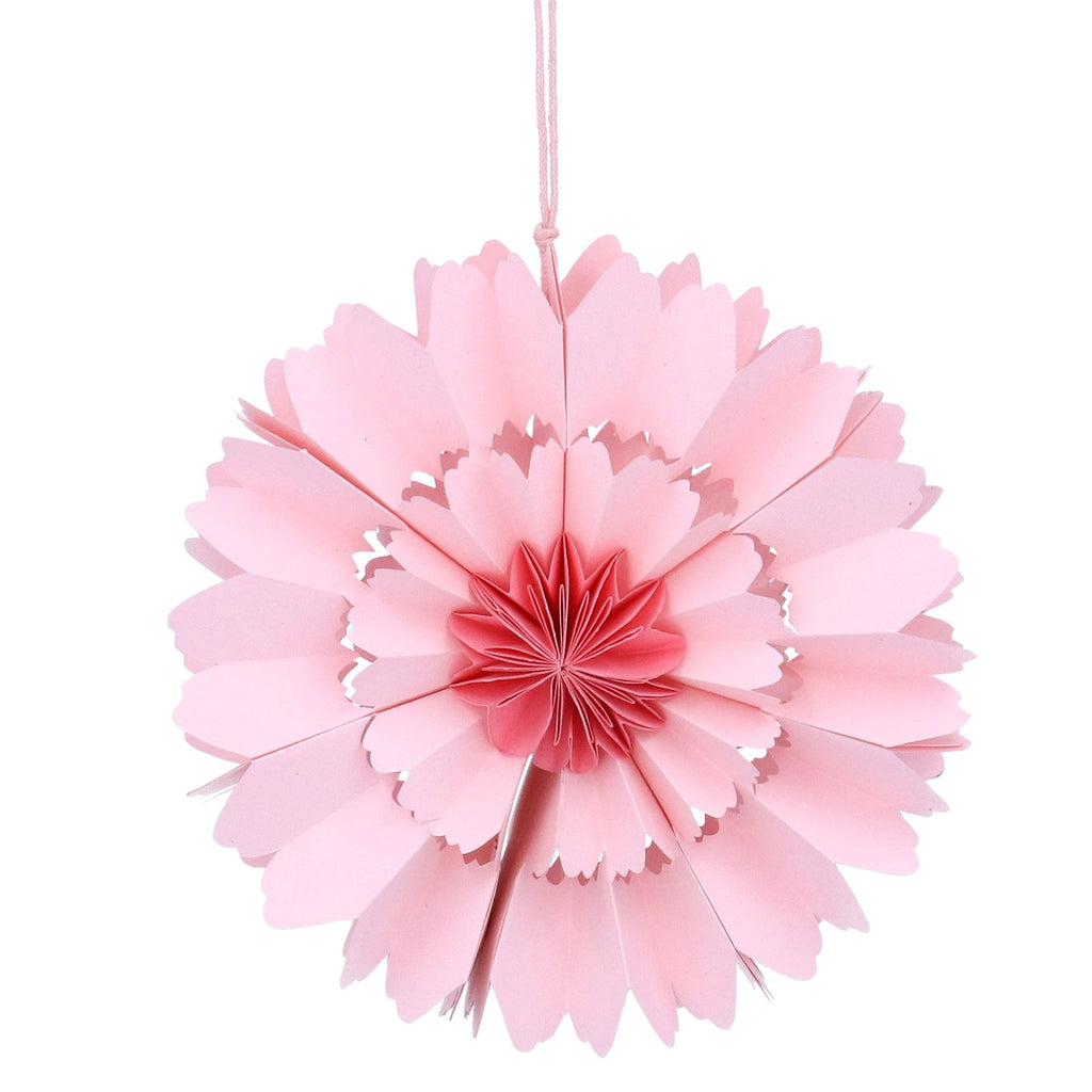 Pink multi-petal paper flower hanging dec