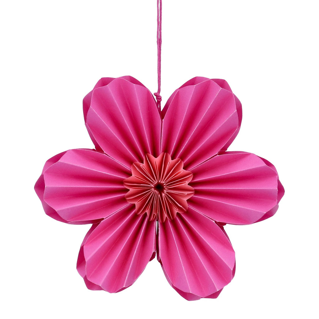 Hot pink multi-petal paper flower hanging dec (Large)