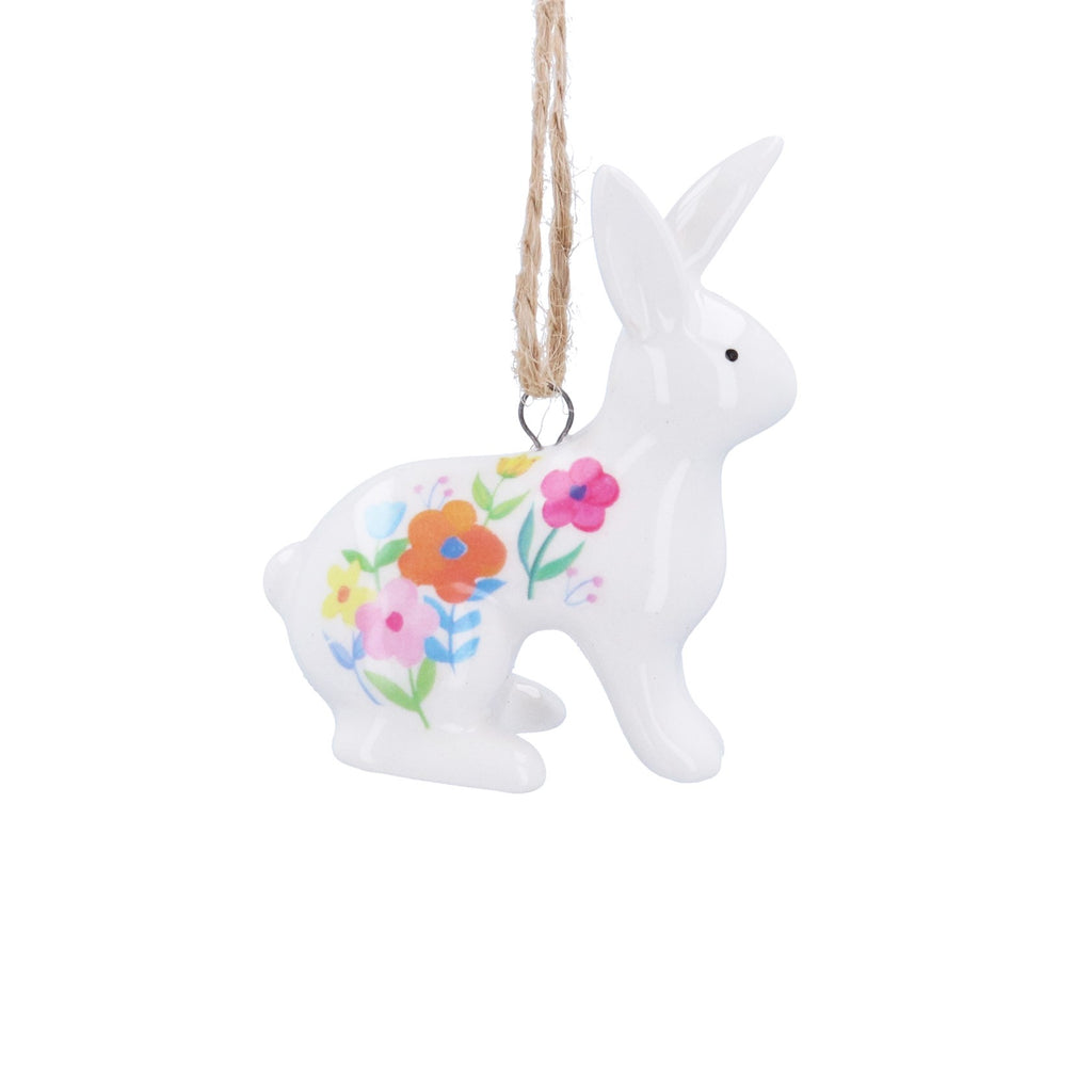 Pastel flowers ceramic hanging bunny dec