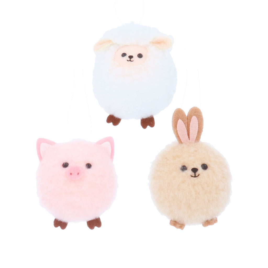 Fabric Pom Pom Farm Animal Dec, 3as