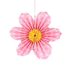 Pink polka dot paper flower hanging dec