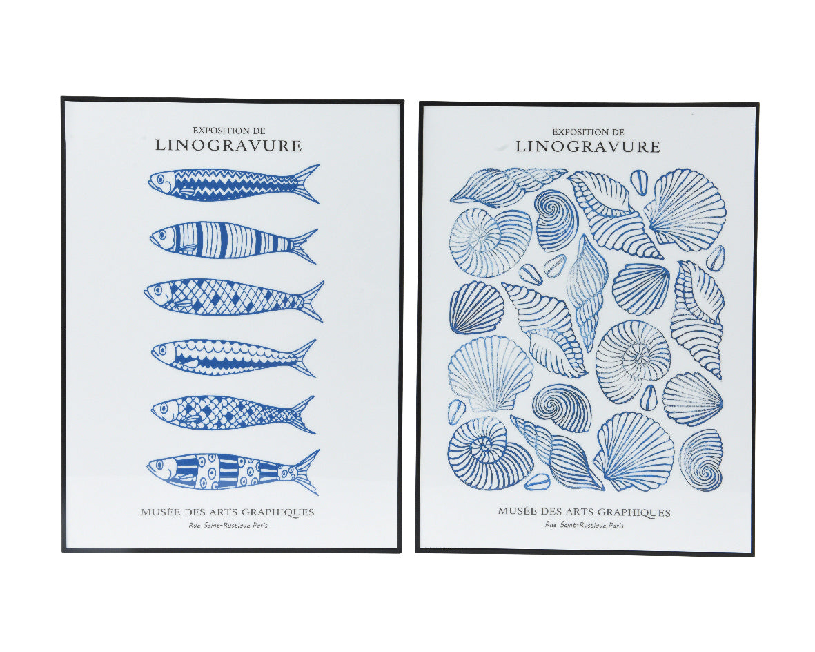 Nautical linogavure framed prints