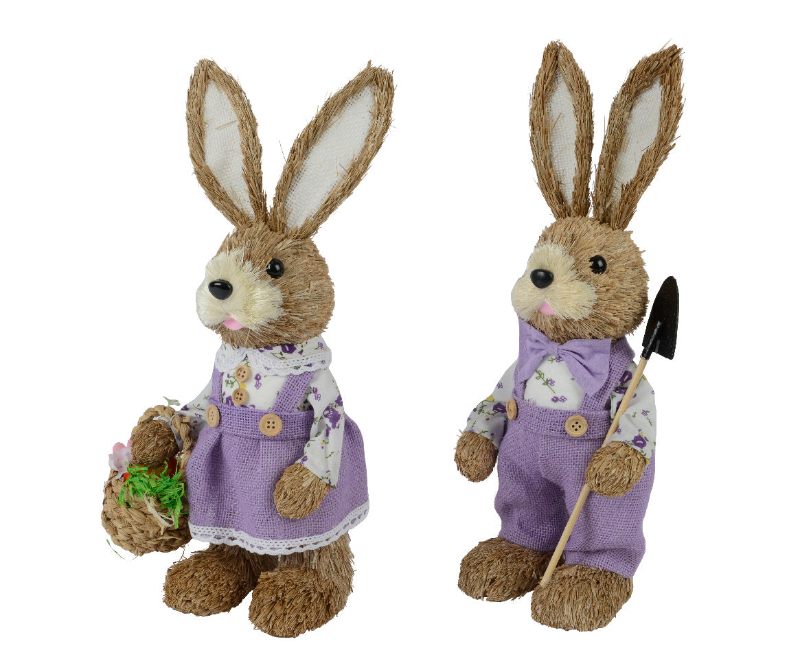 Lilac grass bunnies with basket or spade