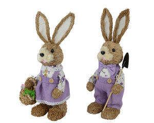 Lilac grass bunnies with basket or spade