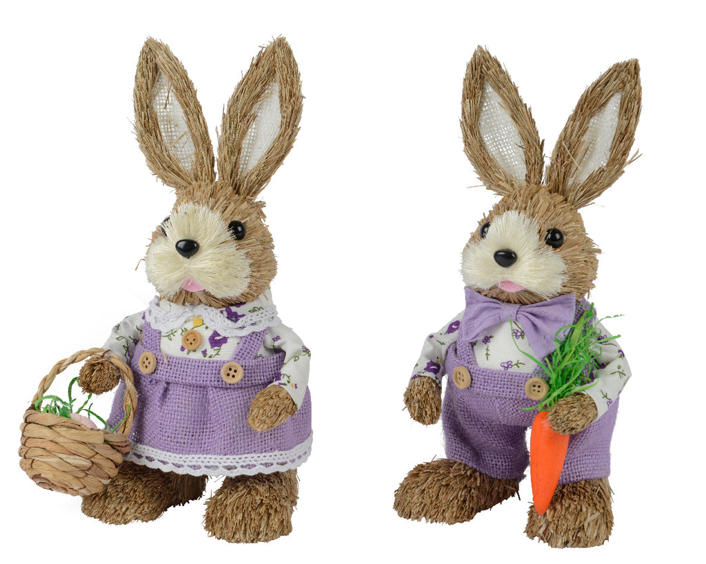 Lilac grass bunnies with basket or carrot