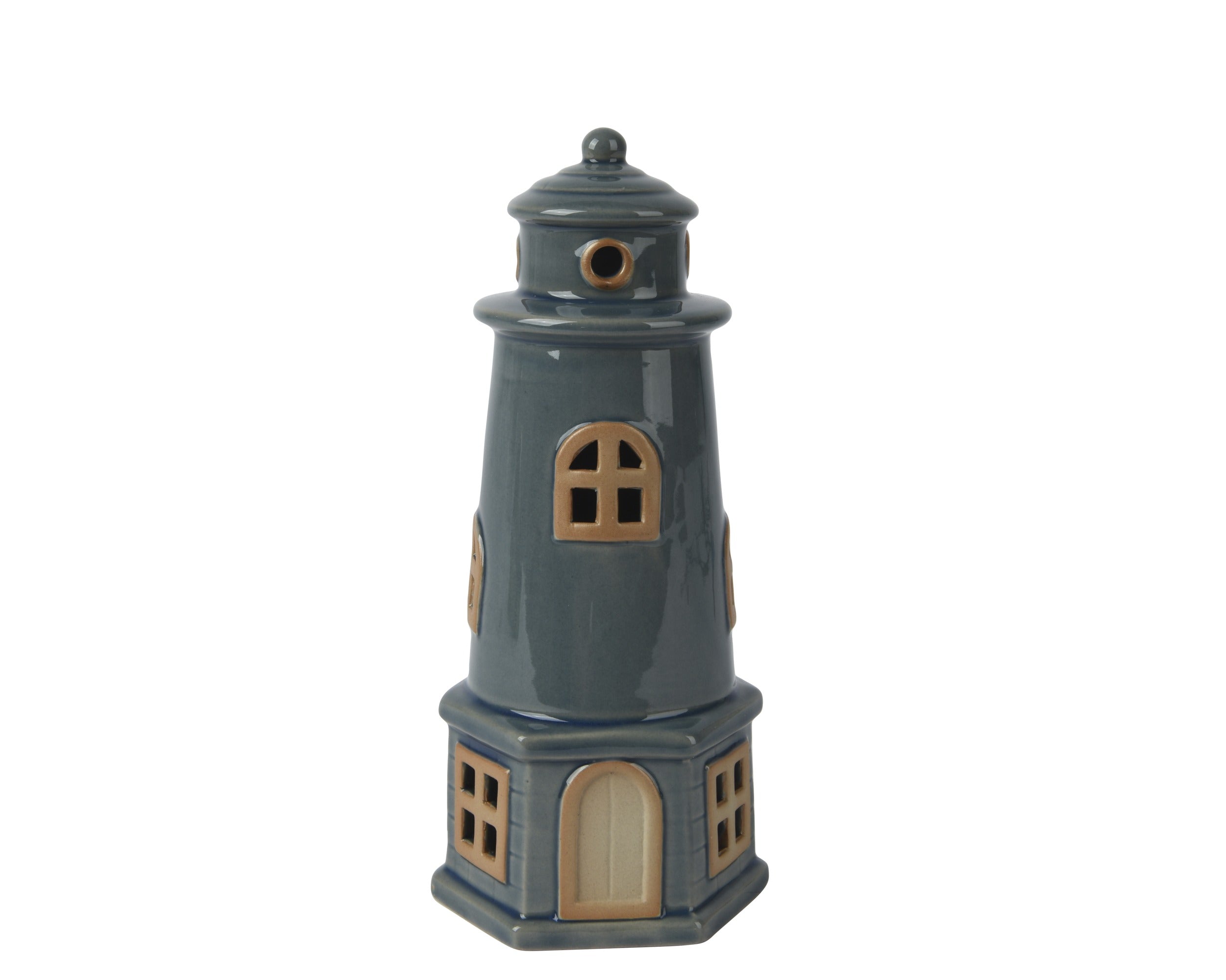 Blue porcelain lighthouse ornament