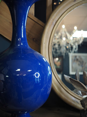 Tall navy enamel vase