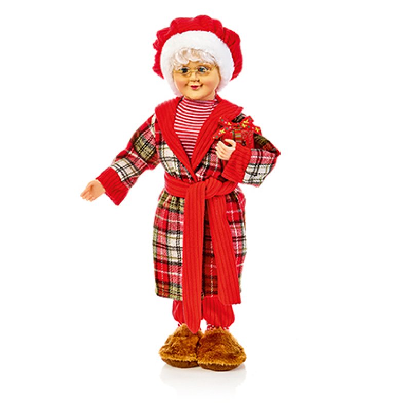 50cm Mrs Claus in pyjamas with present