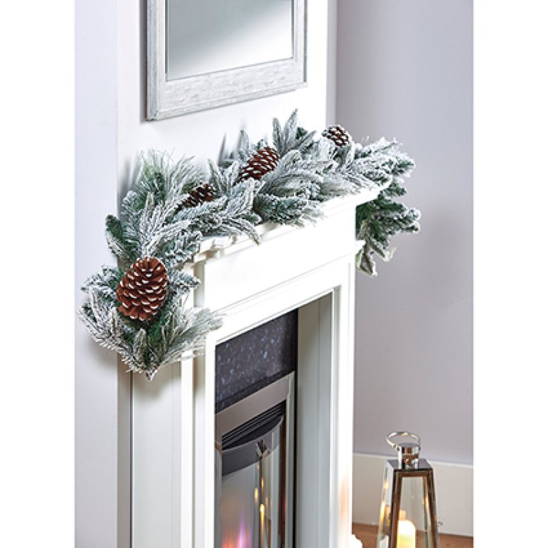1.8m Flocked garland with cones