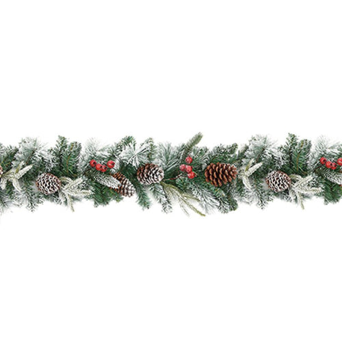 2.7m Flocked garland with berries and cones