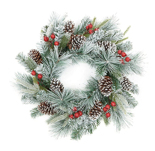 60cm Flocked wreath with berries and cones