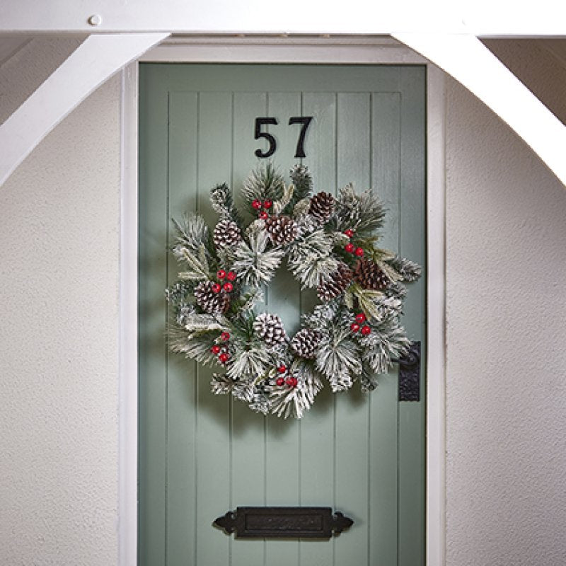 60cm Flocked wreath with berries and cones