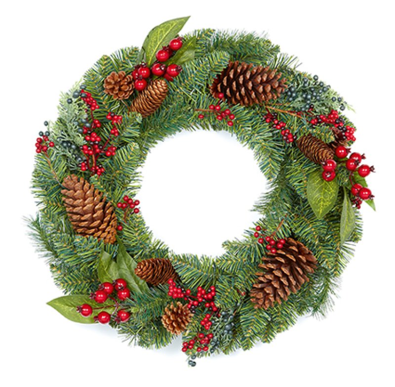 45cm Natural Red Berry Wreath with Pine Cones