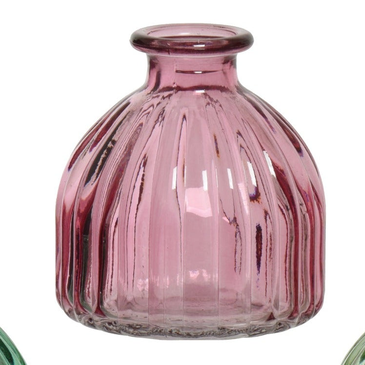 Coloured glass ribbed bud vase