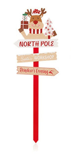 90cm Christmas character wooden signpost garden stake -  2 ass