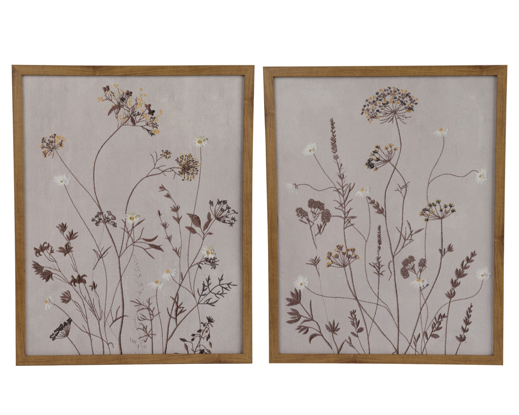 Embroidered framed floral canvas