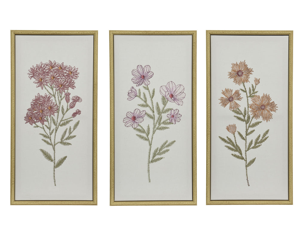 Set of 3 floral embroidery framed canvases