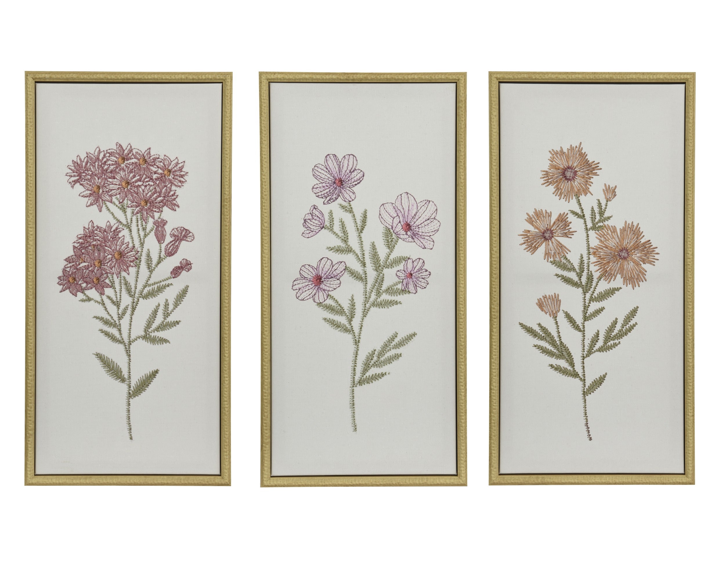 Set of 3 floral embroidery framed canvases