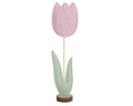 Pink wool tulip on wooden base (35cmH)