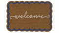 Two welcome mats with scalloped edges on a white background