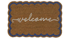 Two welcome mats with scalloped edges on a white background