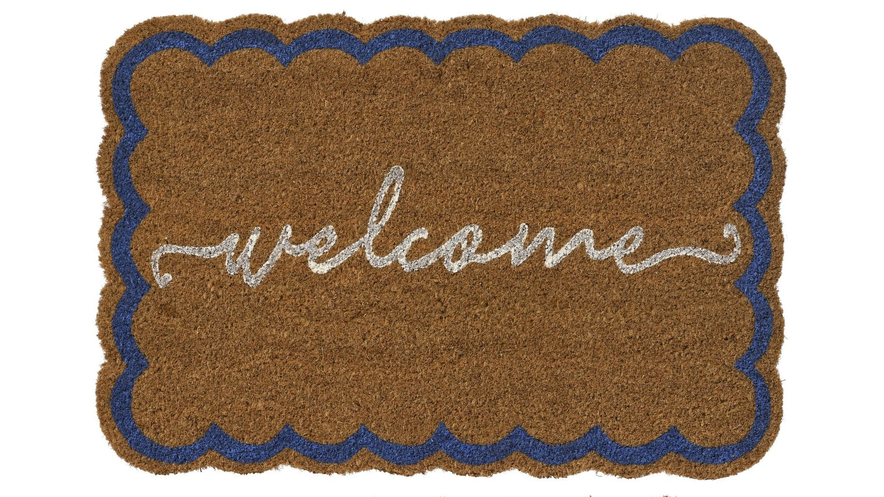 Two welcome mats with scalloped edges on a white background