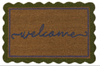 Two welcome mats with scalloped edges on a white background