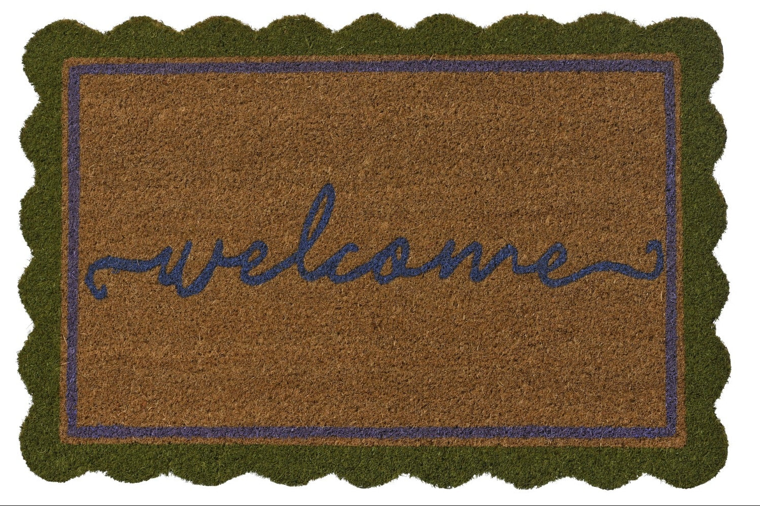 Two welcome mats with scalloped edges on a white background