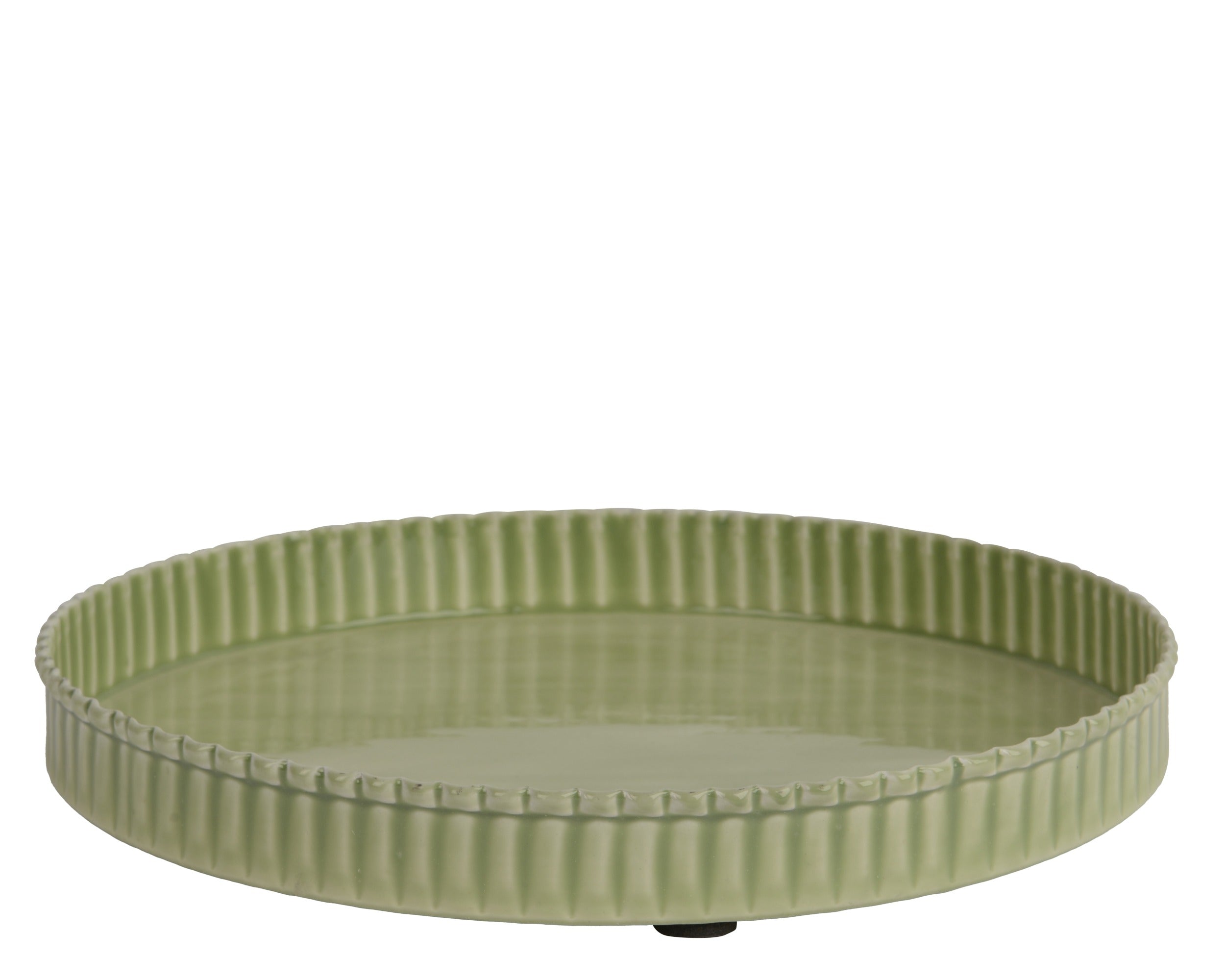 Green enamel ribbed edge tray