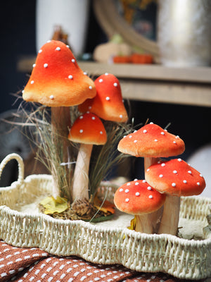 Red triple flock toadstool ornament (Large)
