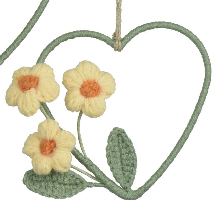 Crochet style hanging heart with flower