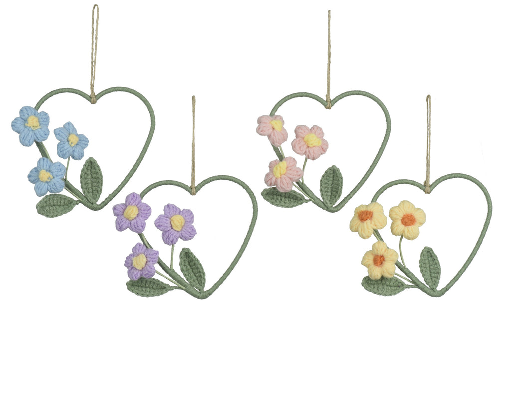 Crochet style hanging heart with flower