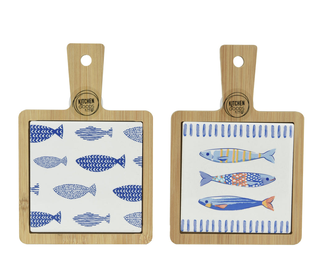 Mini cutting board with porcelain fish print