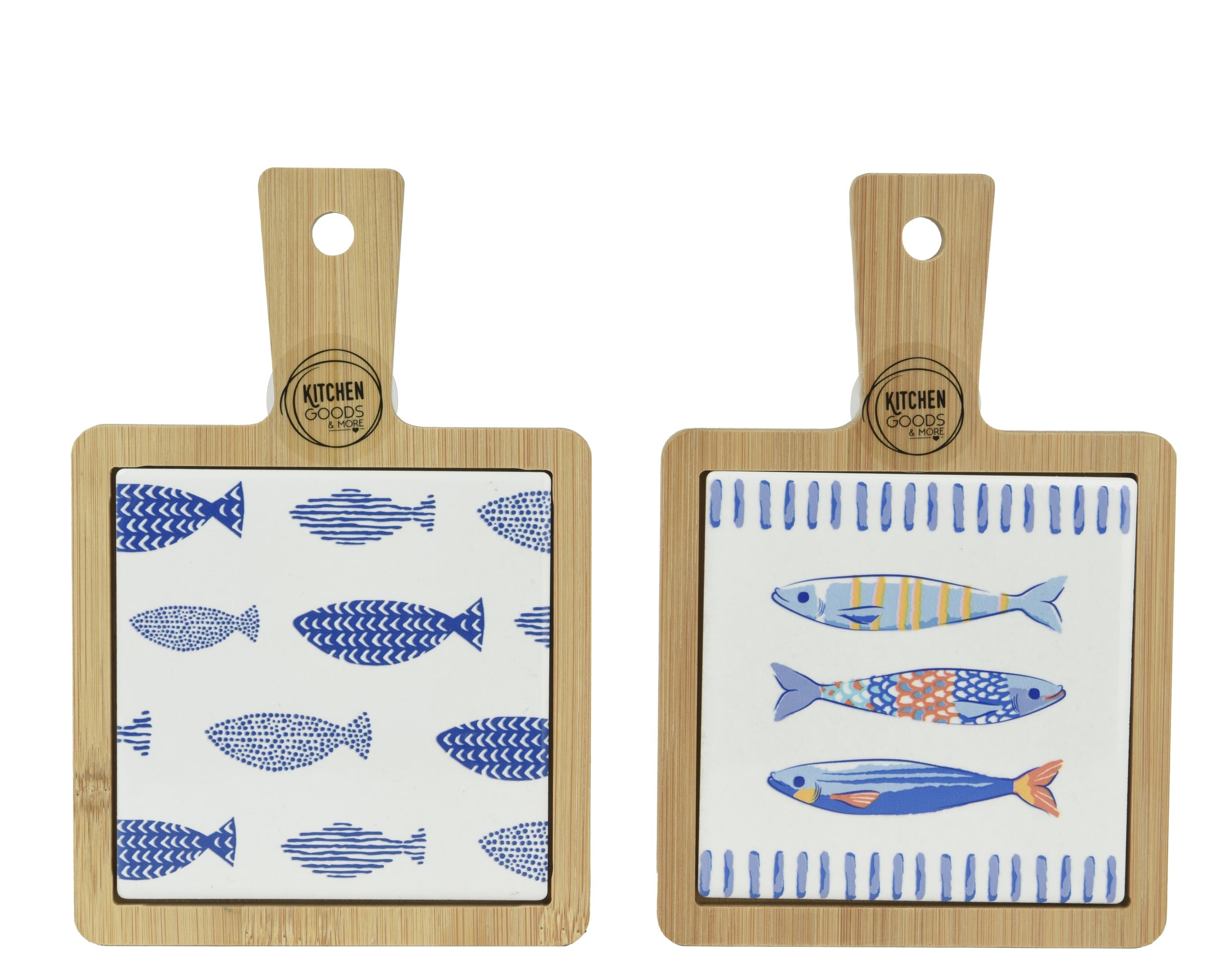 Mini cutting board with porcelain fish print