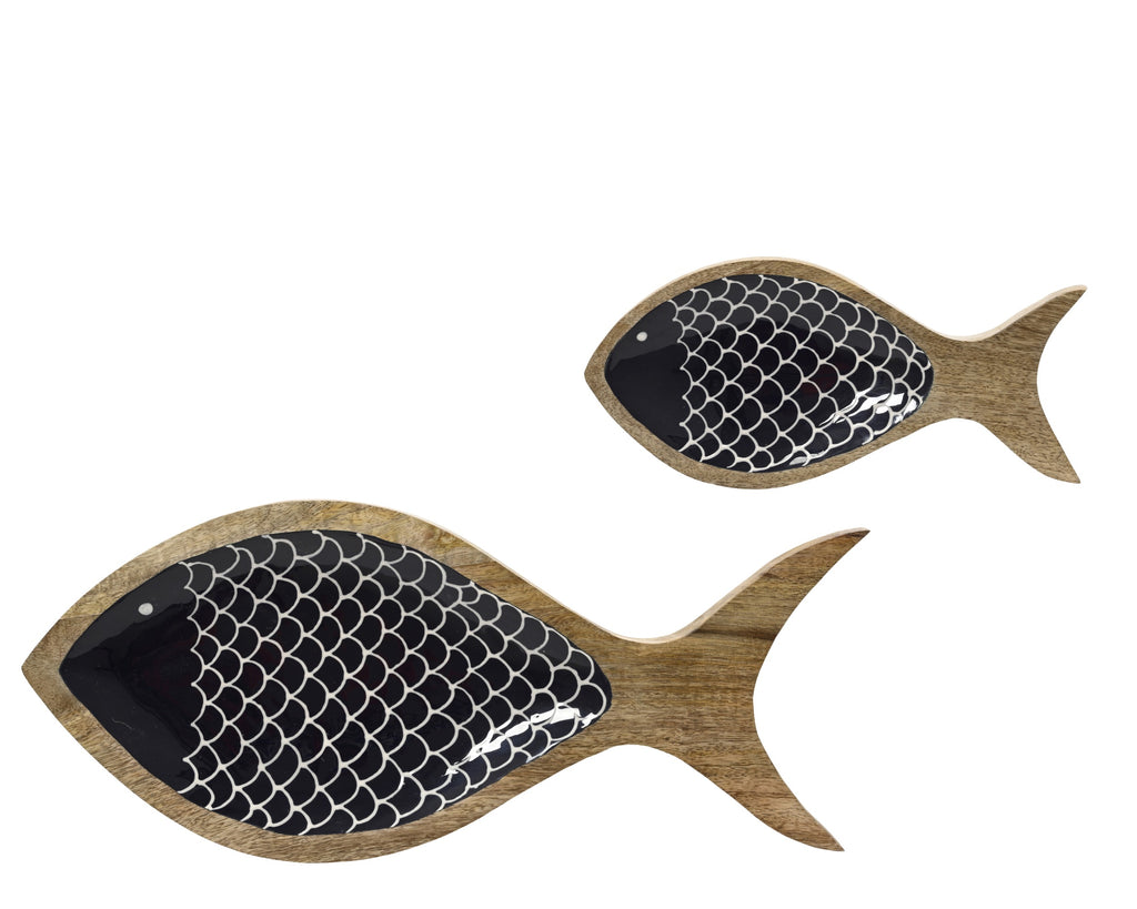 Mangowood and enamel fish plate