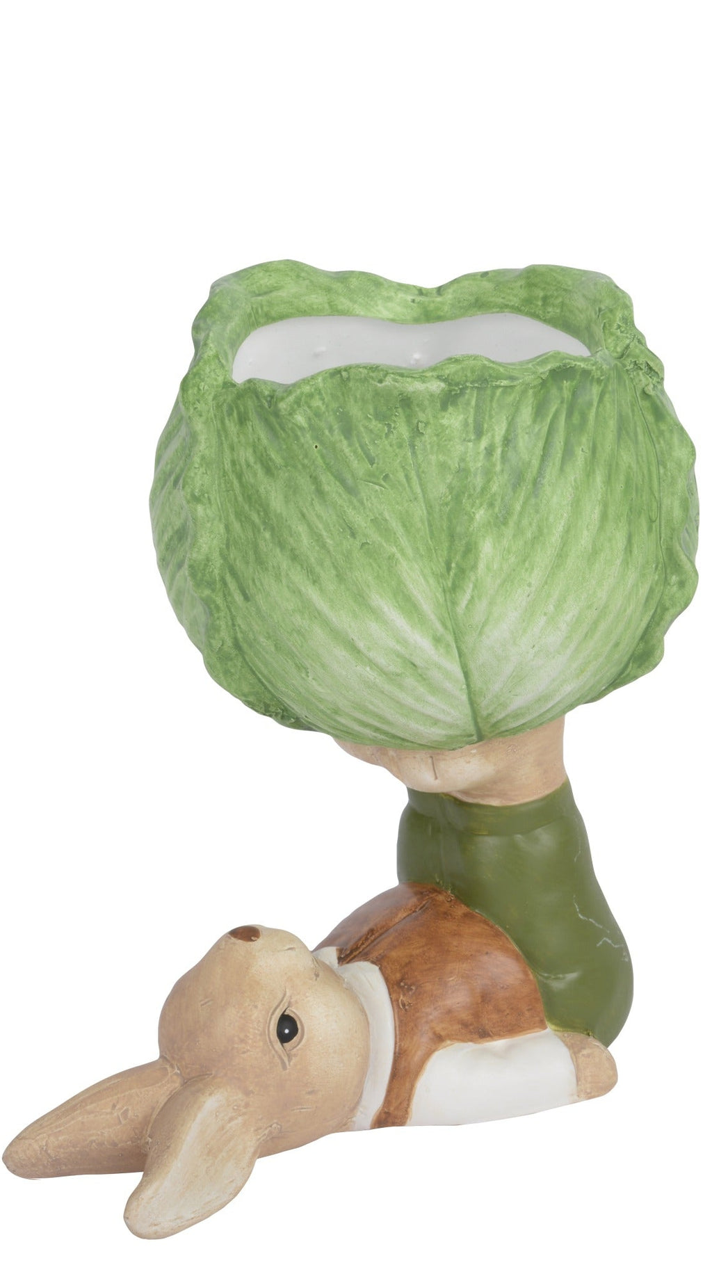 Two figurines with cabbage hats on a white background