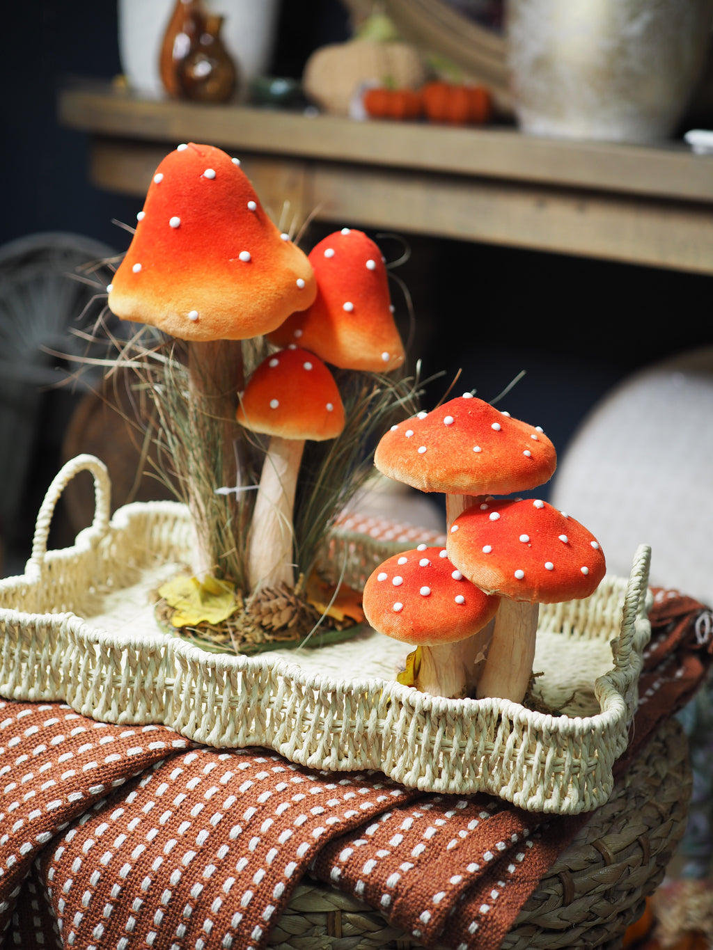 Red triple flock toadstool ornament (Large)
