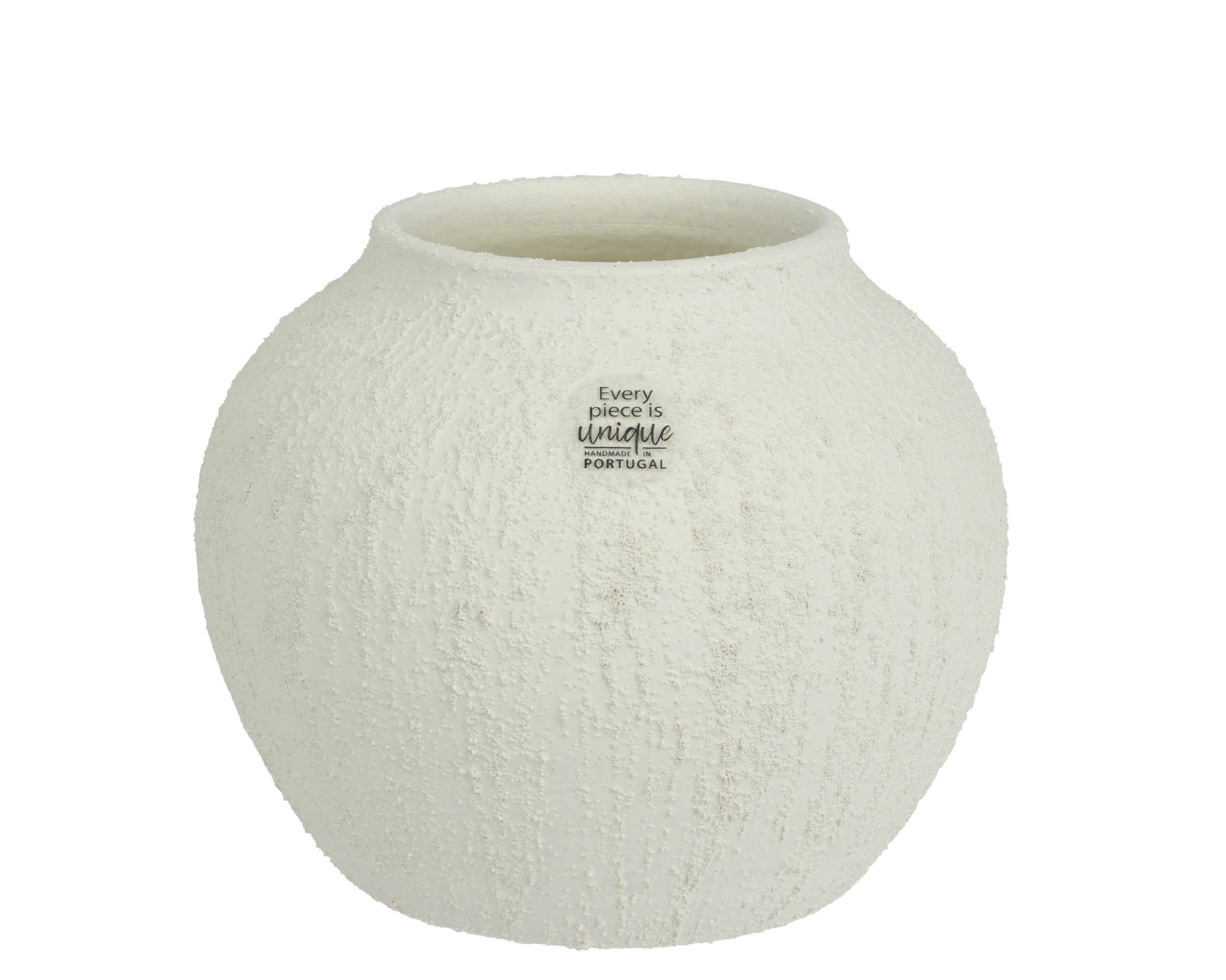Off white textured round stoneware vase