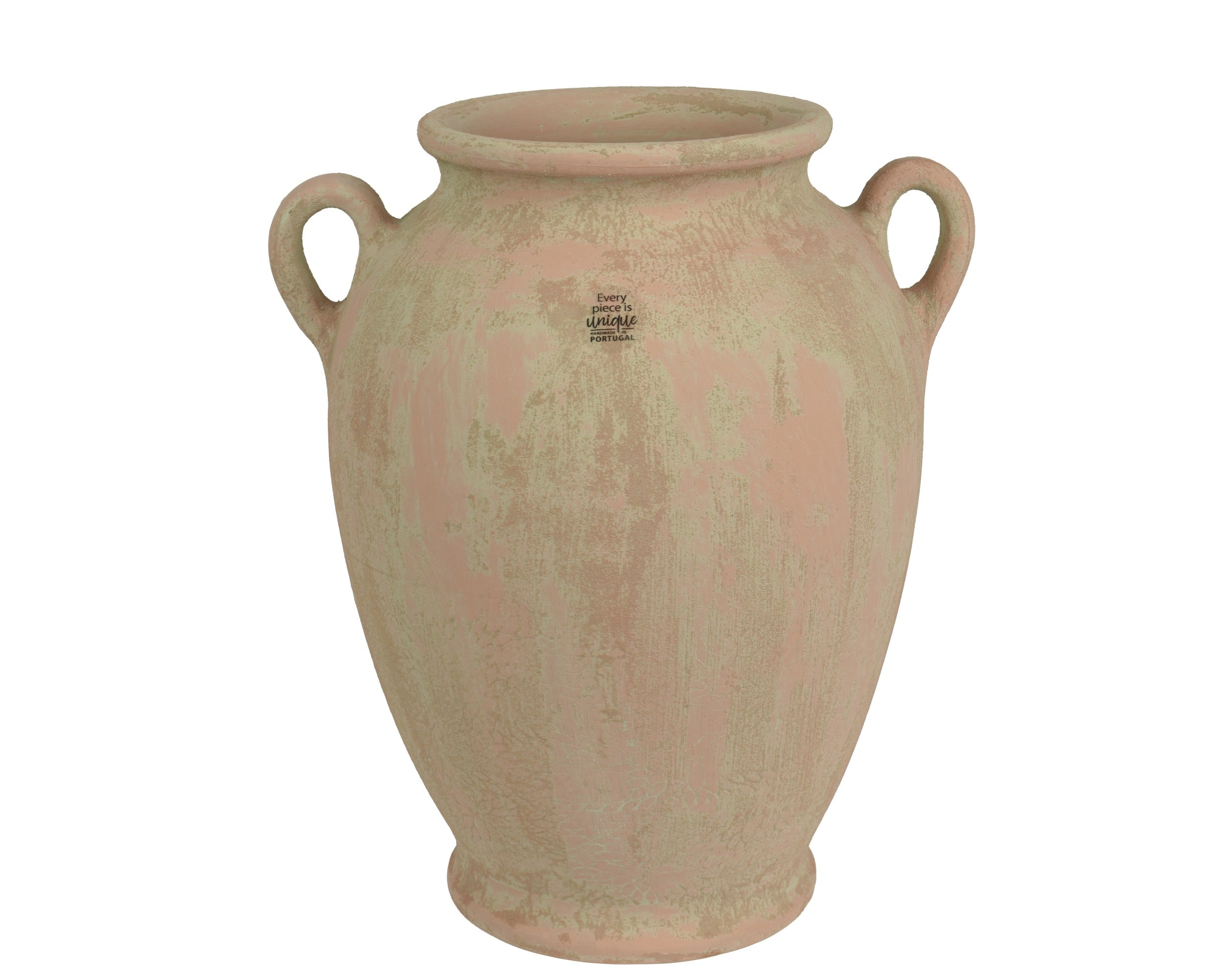 Soft terracotta rustic handled vase