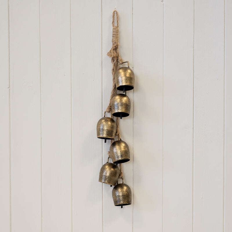 Gold metal hanging cowbells - 6