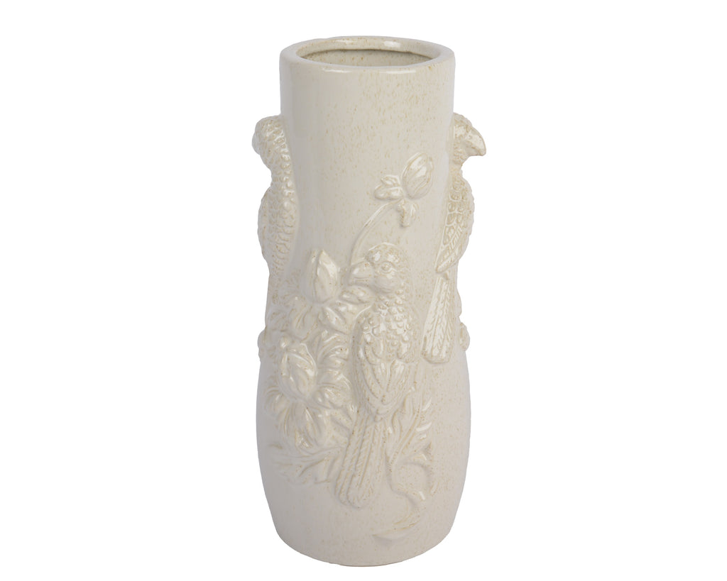 Cream porcelain parrot embossed vase (34.5cmH) (Copy)