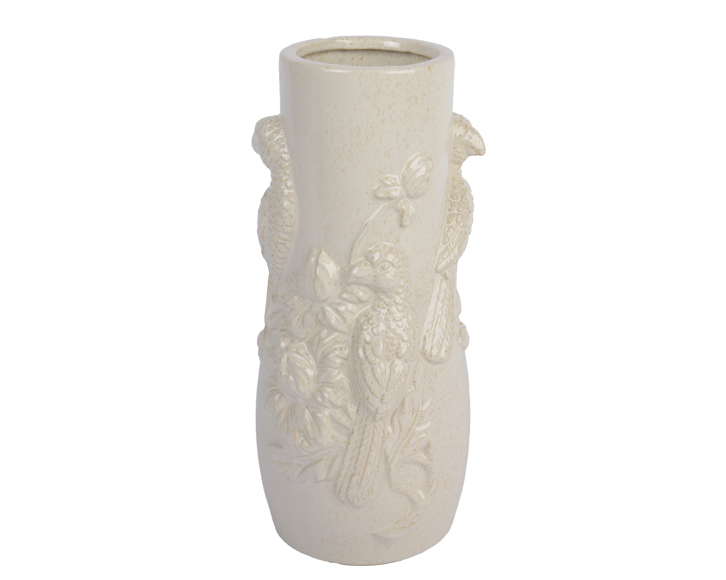 Cream porcelain parrot embossed vase (34.5cmH) (Copy)