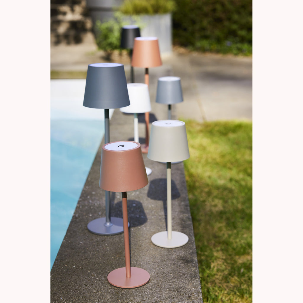 Sand coloured LED rechargeable battery operated table lamp