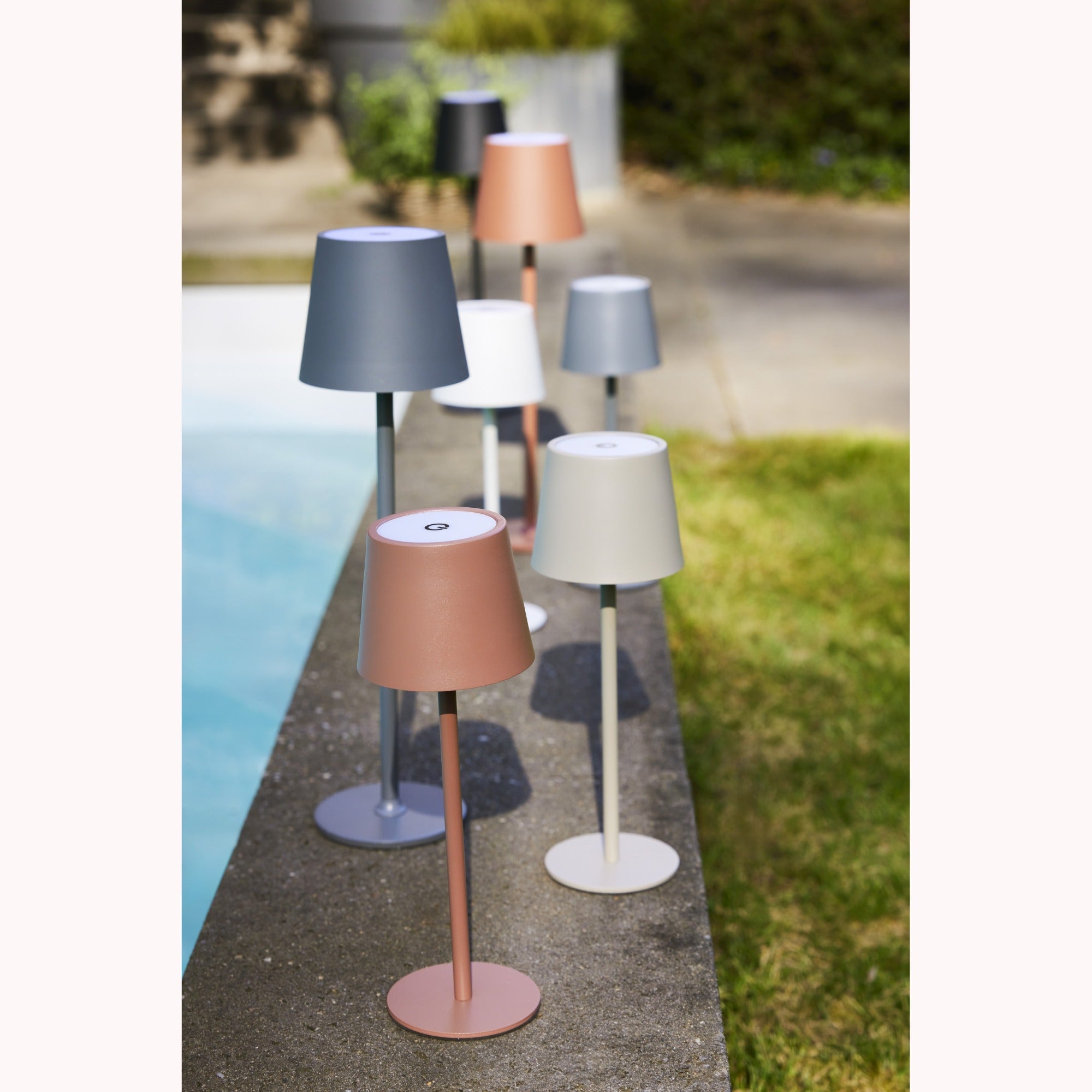 Sand coloured LED rechargeable battery operated table lamp