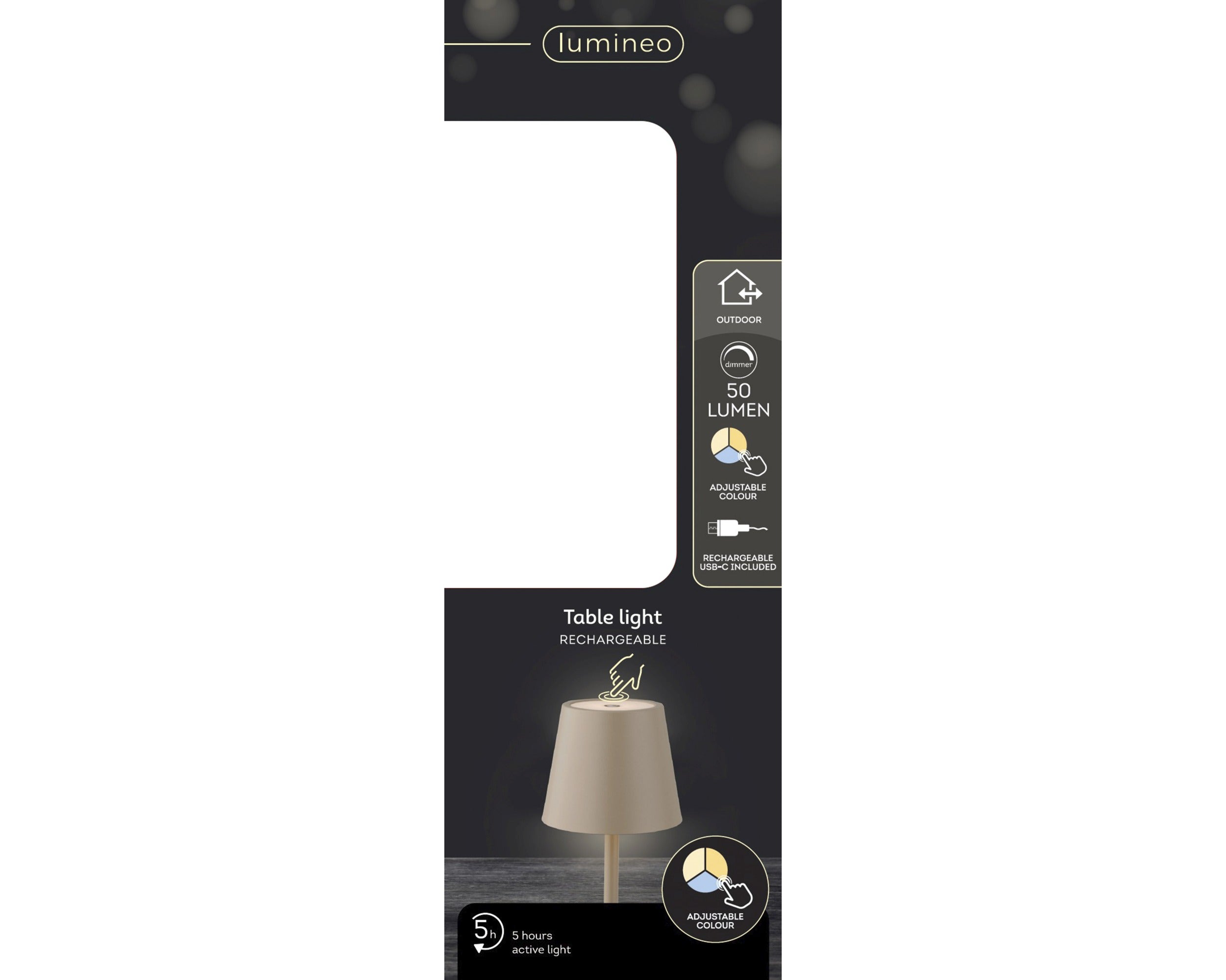 Sand coloured LED rechargeable battery operated table lamp