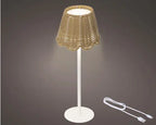 Wicker LED rechargeable battery operated table lamp