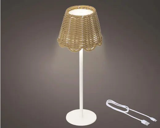 Wicker LED rechargeable battery operated table lamp