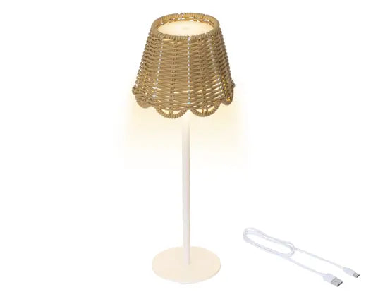 Wicker LED rechargeable battery operated table lamp