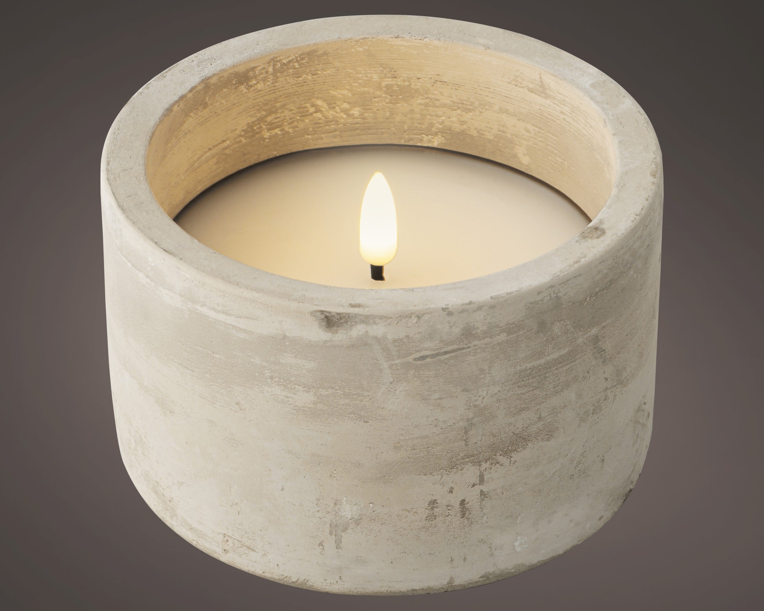 Battery op single wick LED concrete candle